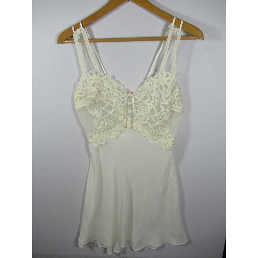 Vintage California Dynasty Chiffon Slip Chemise Women Medium Ivory Bridal